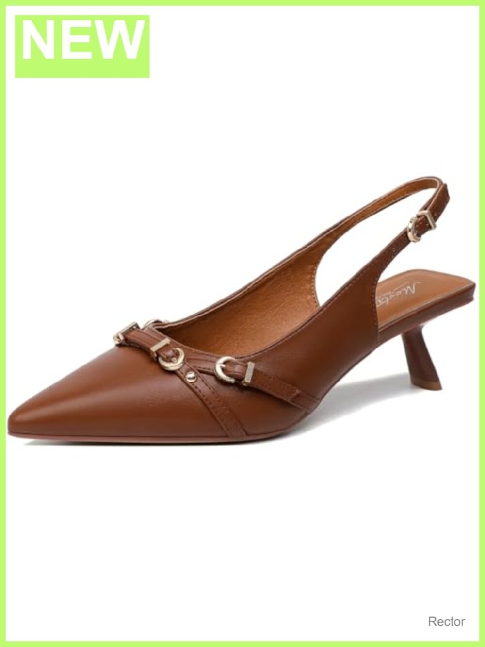 Kitten Heels Pointed Toe Pumps Patent Leather Slingback Buckle Low Heel Dress